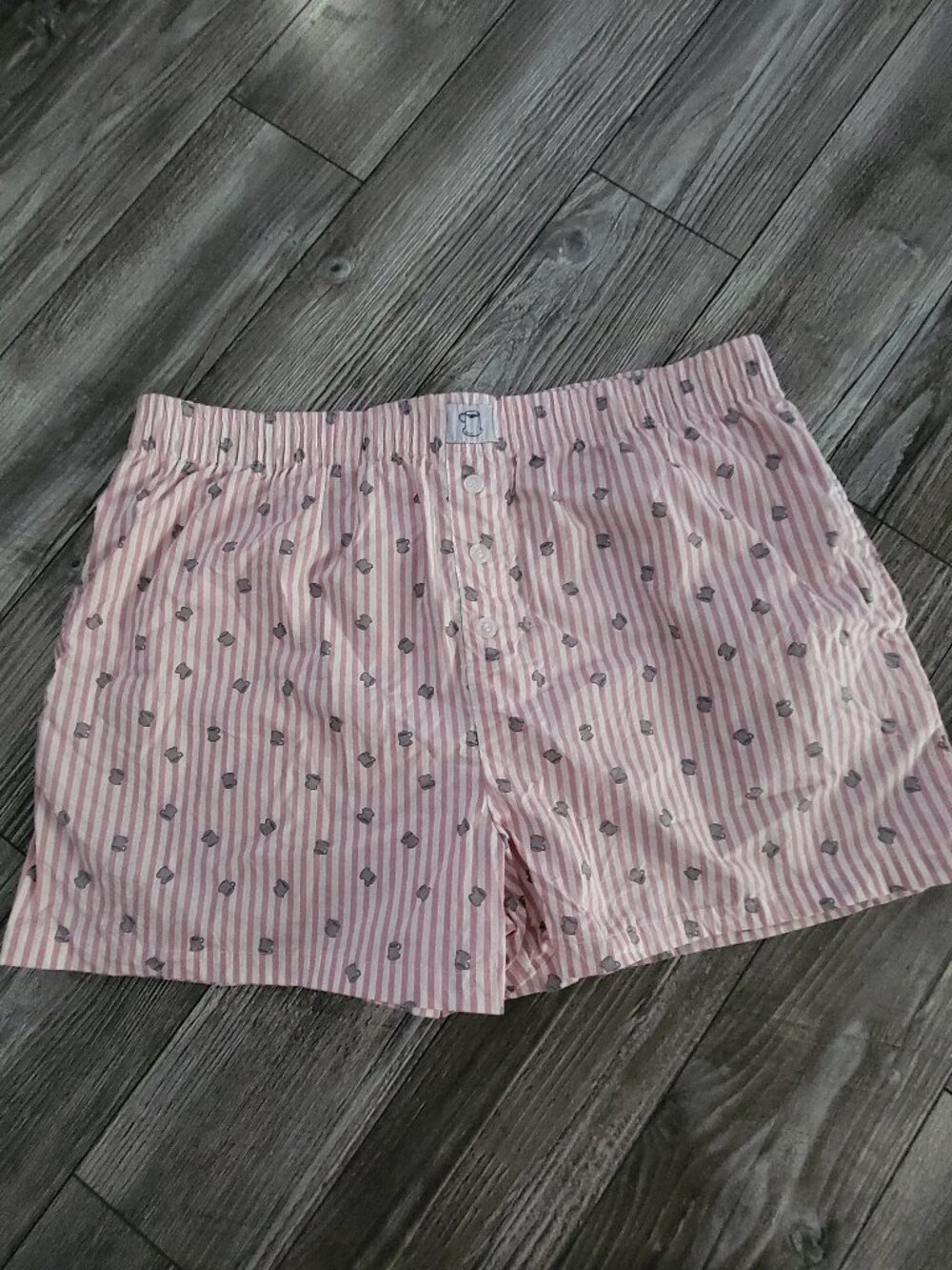 Pajama Shorts 100% Cotton Coffee Cup Size L Pink Striped NWOT